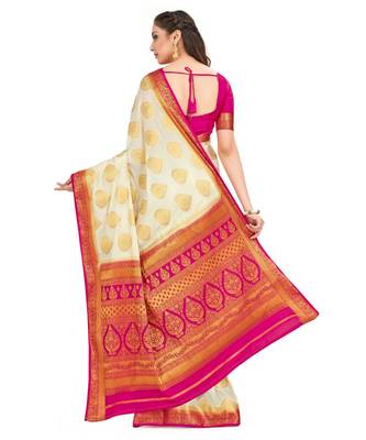 Off White Woven Crepe Saree With Blouse 3