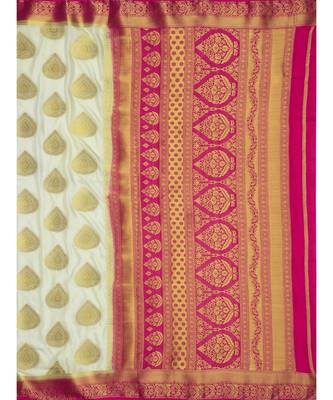 Off White Woven Crepe Saree With Blouse 5