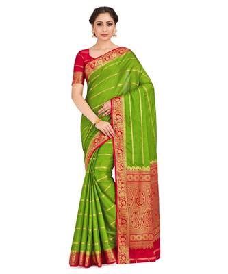 Green Woven Crepe Saree With Blouse 1