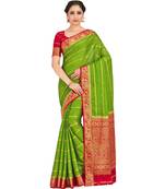 Green Woven Crepe Saree With Blouse