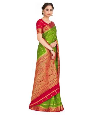Green Woven Crepe Saree With Blouse 2