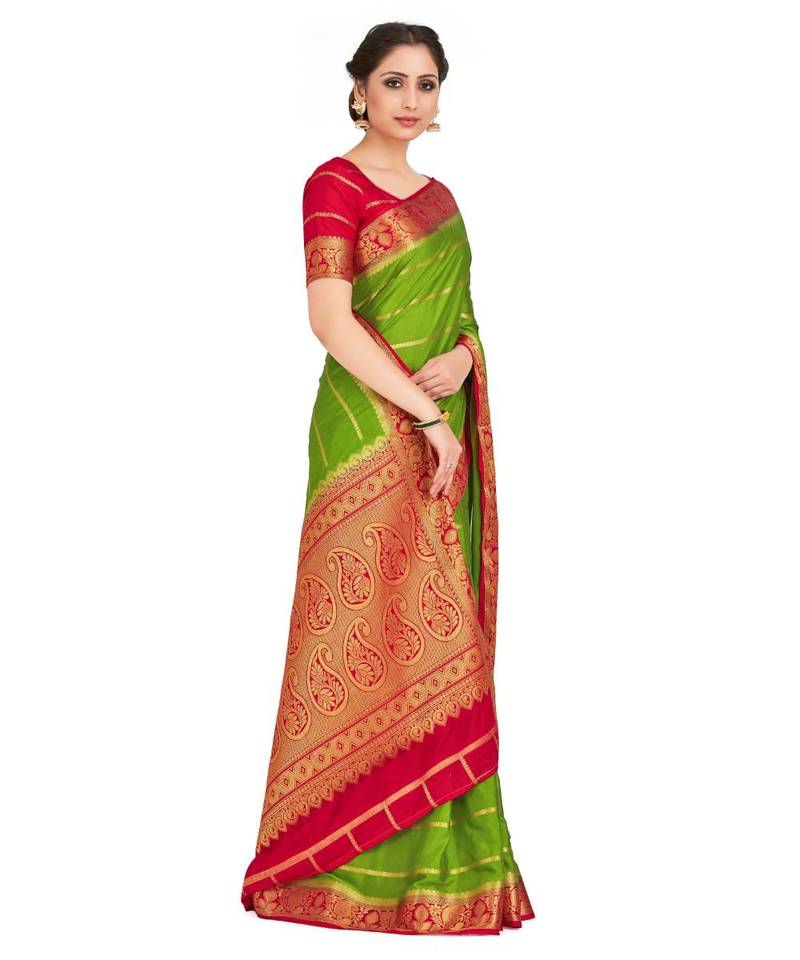 Green Woven Crepe Saree With Blouse