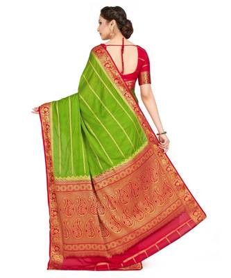 Green Woven Crepe Saree With Blouse 3