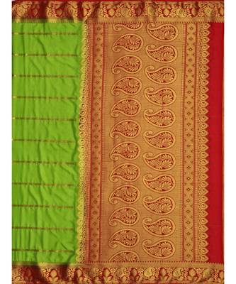 Green Woven Crepe Saree With Blouse 5