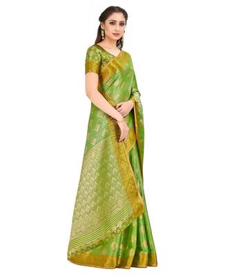 Green Woven Art Silk Saree With Blouse 2
