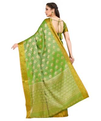 Green Woven Art Silk Saree With Blouse 3