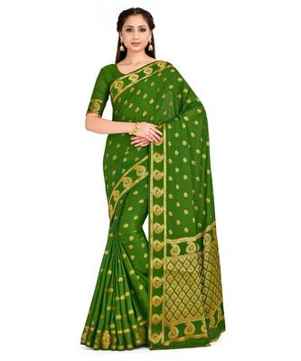 Green Woven Crepe Saree With Blouse 1