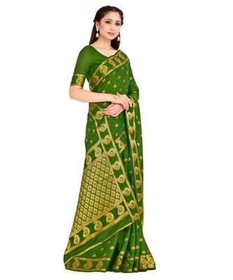 Green Woven Crepe Saree With Blouse 2