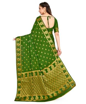 Green Woven Crepe Saree With Blouse 3