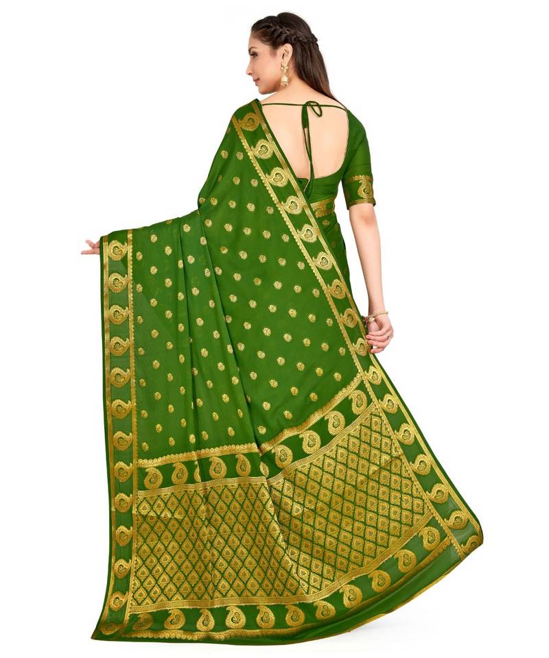 Green Woven Crepe Saree With Blouse