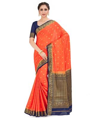 Orange Woven Crepe Saree With Blouse 1
