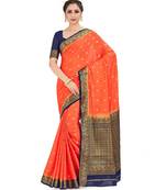 Orange Woven Crepe Saree With Blouse