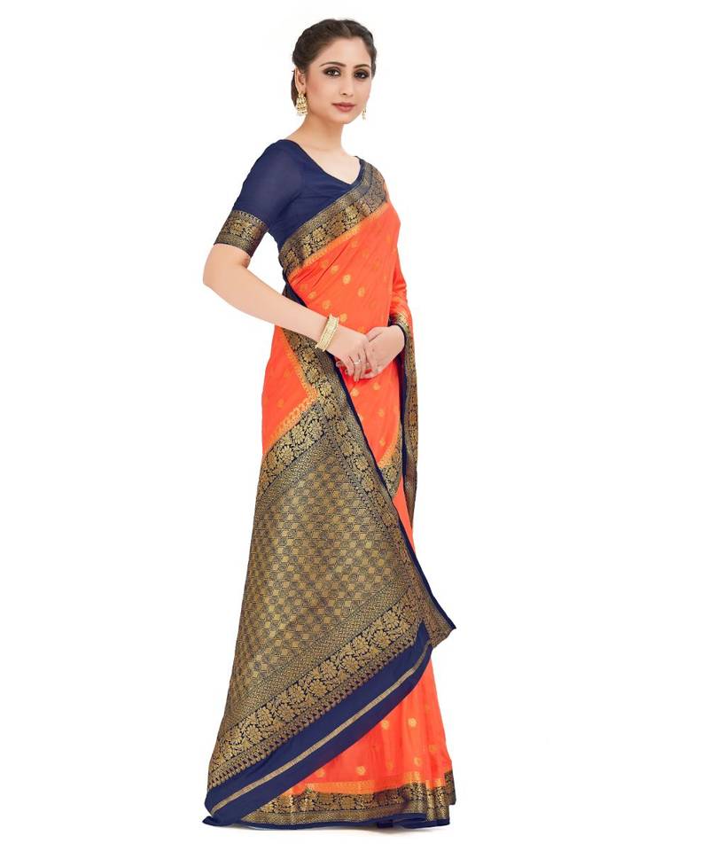 Orange Woven Crepe Saree With Blouse
