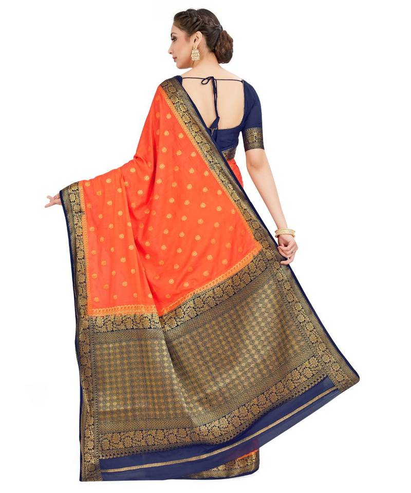 Orange Woven Crepe Saree With Blouse
