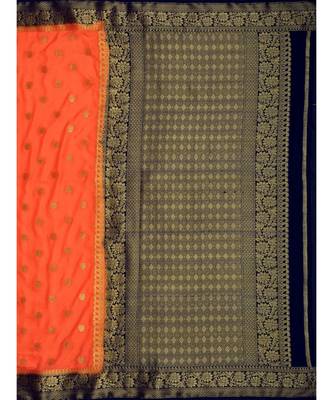 Orange Woven Crepe Saree With Blouse 5