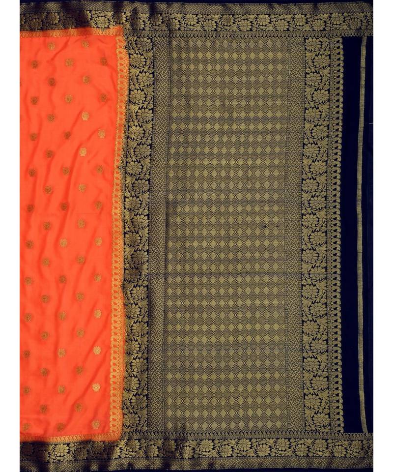 Orange Woven Crepe Saree With Blouse