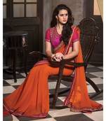 Orange Embroidered Georgette Saree With Blouse