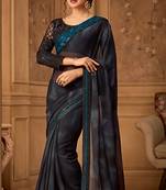 Black Embroidered Silk Blend Saree With Blouse