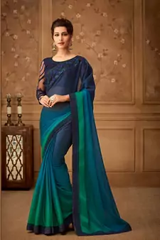 Blue Embroidered Silk Blend Saree With Blouse