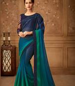 Blue Embroidered Silk Blend Saree With Blouse