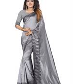 Grey plain silk saree with Blouse Unstitched