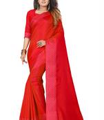 Red plain silk saree with Blouse Unstitched