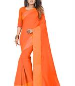Orange plain silk saree with Blouse Unstitched