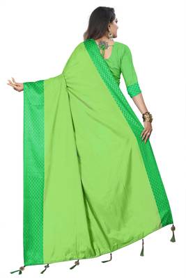 Light green plain silk saree with Blouse Unstitched 2