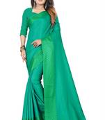 Dark green plain silk saree with Blouse Unstitched