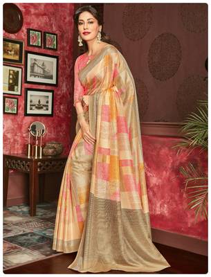  multicolor printed jute saree with blouse 1