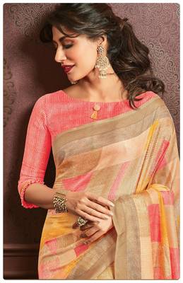  multicolor printed jute saree with blouse 2
