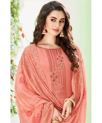 Peach Embroidered Cotton Silk Salwar With Dupatta 2