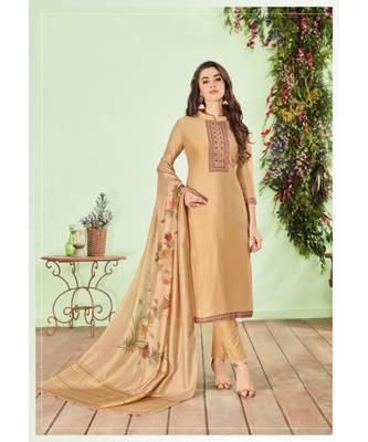 Beige Embroidered Cotton Silk Salwar With Dupatta 1