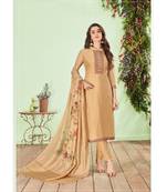 Beige Embroidered Cotton Silk Salwar With Dupatta