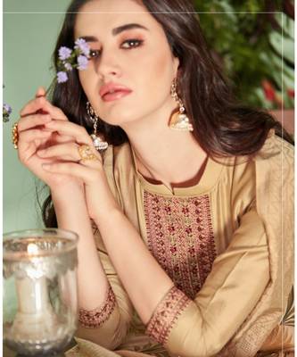 Beige Embroidered Cotton Silk Salwar With Dupatta 2