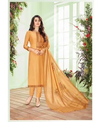 Mustard Embroidered Cotton Silk Salwar With Dupatta 1
