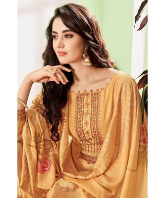 Mustard Embroidered Cotton Silk Salwar With Dupatta 2