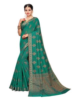 Green Woven Cotton Silk Saree With Blouse 1