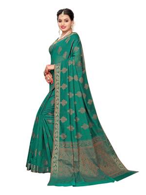 Green Woven Cotton Silk Saree With Blouse 2
