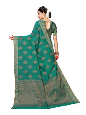 Green Woven Cotton Silk Saree With Blouse 3