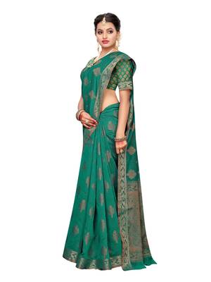 Green Woven Cotton Silk Saree With Blouse 4