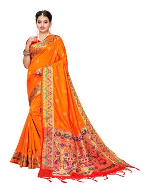 Orange Woven Poly Silk Saree With Blouse 1