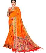 Orange Woven Poly Silk Saree With Blouse
