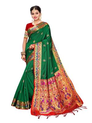 Green Woven Poly Silk Saree With Blouse 1