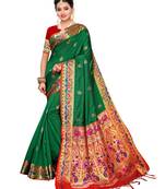 Green Woven Poly Silk Saree With Blouse