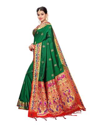 Green Woven Poly Silk Saree With Blouse 2