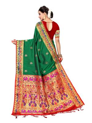 Green Woven Poly Silk Saree With Blouse 3