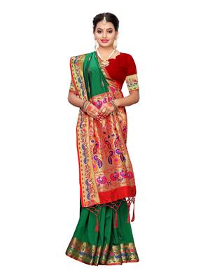 Green Woven Poly Silk Saree With Blouse 4