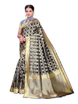 Grey Woven Poly Silk Saree With Blouse 1