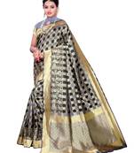 Grey Woven Poly Silk Saree With Blouse